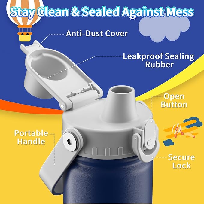 baab 18oz Kids Water Bottle, Insulated Kids Water Bottle - Image 3