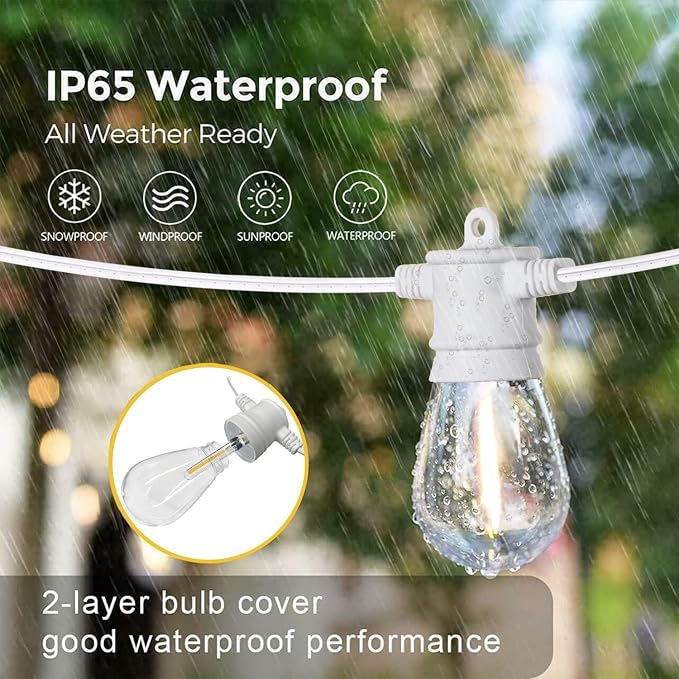 SUNTHIN Outdoor String Lights White, 3 * 50FT White Patio Lights - Image 3