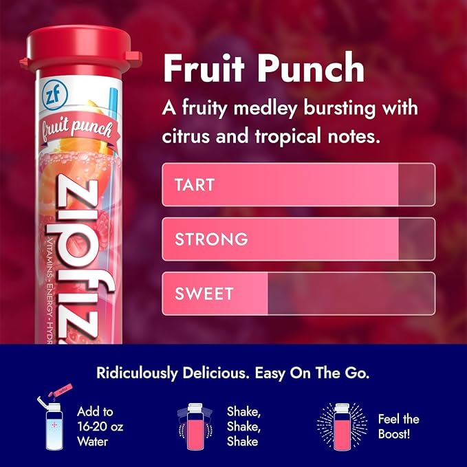 Zipfizz Daily Energy Drink Powder, Fruit Punch, 20 Pack 3-in-1 Sustained Energy - Image 6