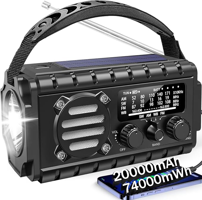 Aivica 20000mah Emergency Radio, SW/NOAA/AM/FM Weather Radio, Solar Powered by AivicaWeatherRadio