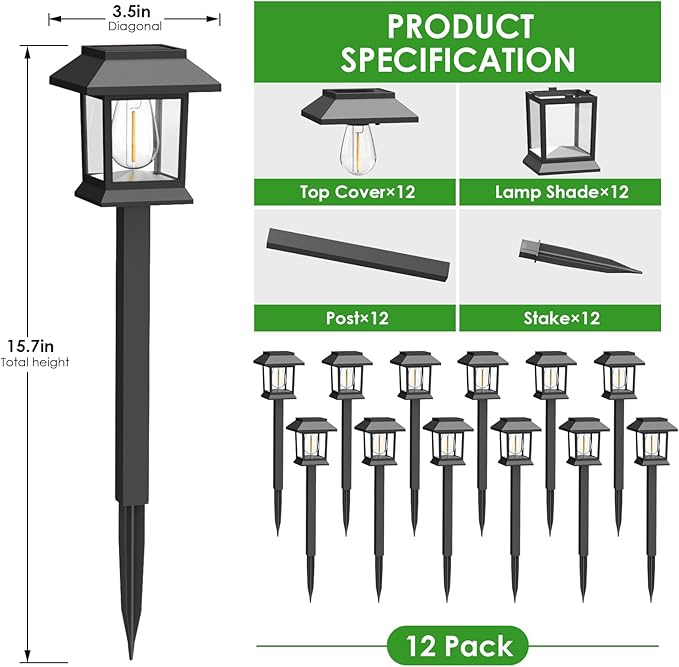 Benany Solar Outdoor Lights, 12 Pack Solar Pathway Lights Waterproof, Landscape - Image 2