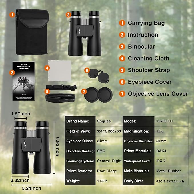 12x50 ED Binoculars for Adults-Professional Roof Prism, HD Optical System - Image 9