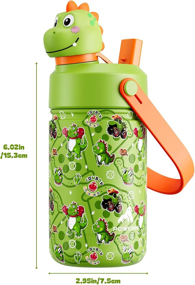 POWCAN 12 oz Kids Stainless Steel Water Bottle: 2-in-1 Straw Spout Lid - Image 8