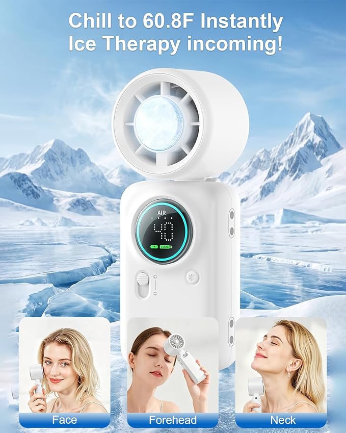 Handheld Turbo Fan with Ice Cooling, High Speed Personal Fan, Neck Fan - Image 2