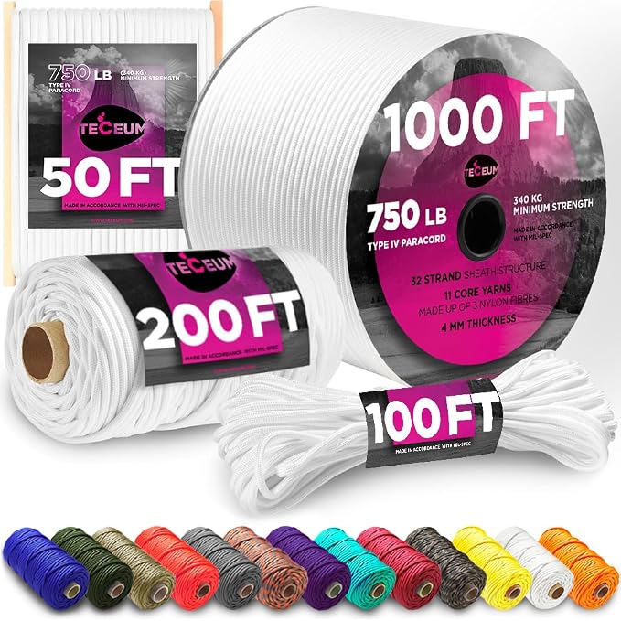 TECEUM Reflective Paracord Rope 1000 – 1000ft/200ft/100ft/50ft – 40+ Colors – by TECEUM