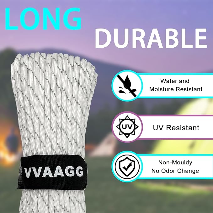 VVAAGG Reflective Paracord Rope 100FT, 7 Strand Nylon para Cord Lanyard Utility - Image 3