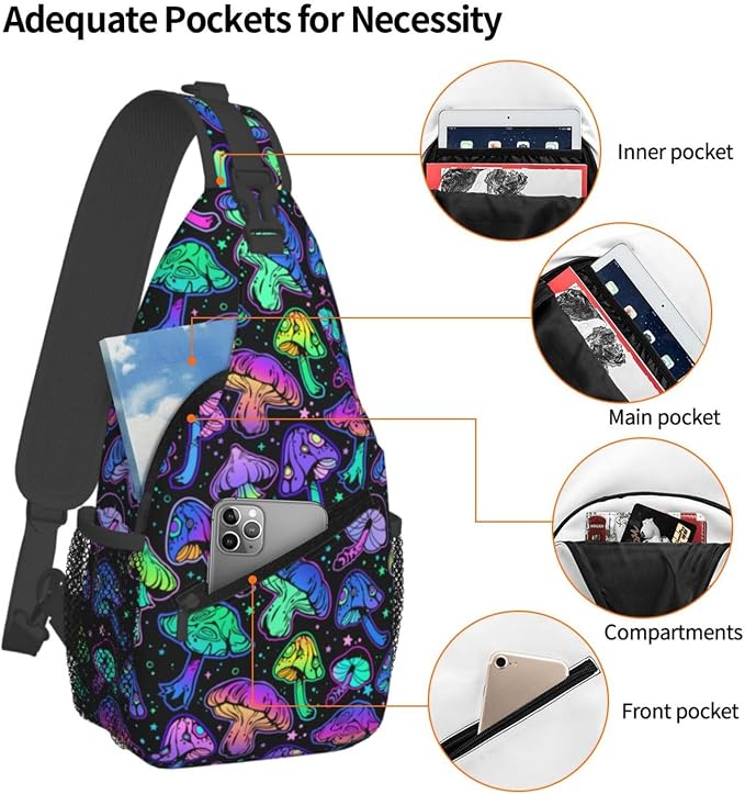 Bright Mushrooms Sling Bag For Women Men Mushroom Backpack Crossbody Shoulder - Image 4
