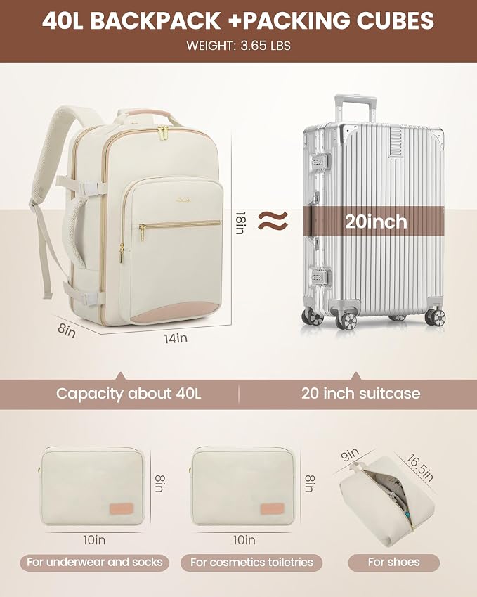 LOVEVOOK Travel Backpack for Women & Men 40L, Airline Approved Carry On - Image 5