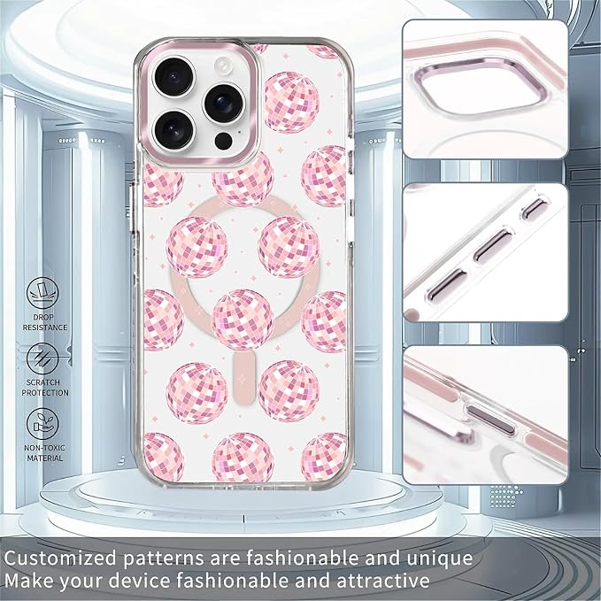 Case for iPhone 13 Pro, Disco Balls Pink Phone Case Design，for Women Girls - Image 2