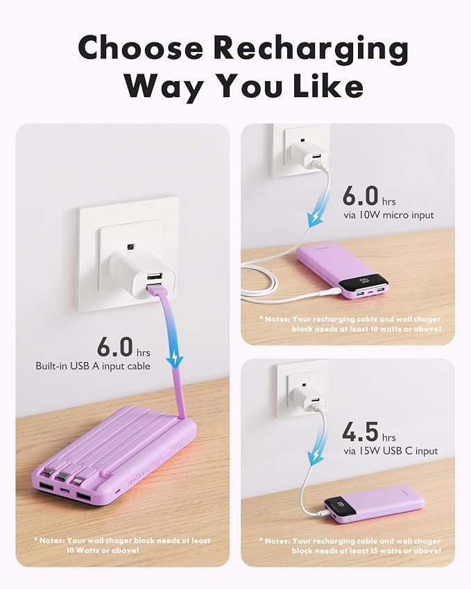 charmast Portable Charger with Built in Cables, Power Bank with Cords Wires - Image 4