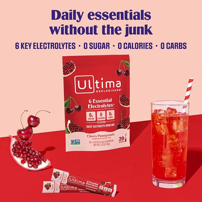 Ultima Replenisher Daily Electrolyte Powder – Cherry Pomegranate, 20 Stickpacks - Image 2