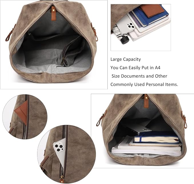KL928 PU Leather Vintage Backpack – Large Casual Daypack Outdoor Travel - Image 4
