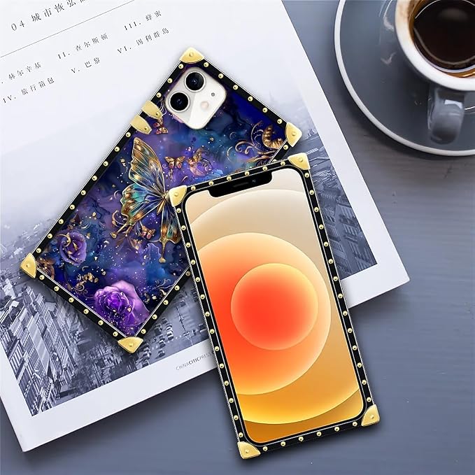 Compatible with iPhone 11 Case, Glistening Golden Butterfly Vibrant Purple Blue - Image 6