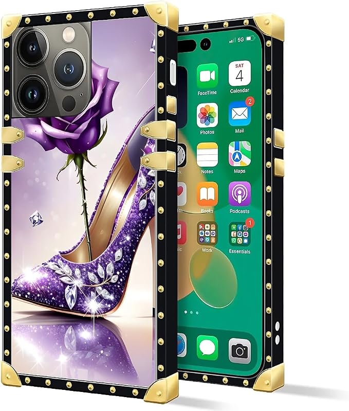 Compatible with iPhone 14 Pro Max Case, High Heeled Purple Diamond Rose Luxury - Image 2