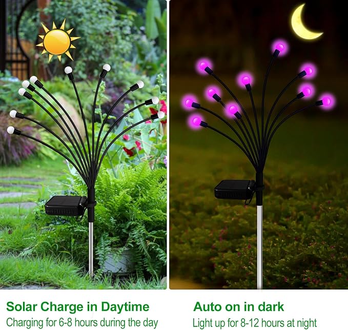 Kohlrabi Solar Garden Lights Outdoor, 4 Pack 32 LED Solar Pink Firefly Lights - Image 3