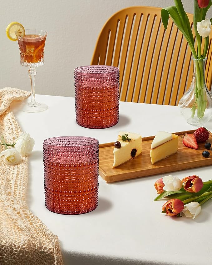 18PCS Plastic Hobnail Drinking Glasses - 14 Oz Burgundy Vintage Glasses Mixed - Image 6