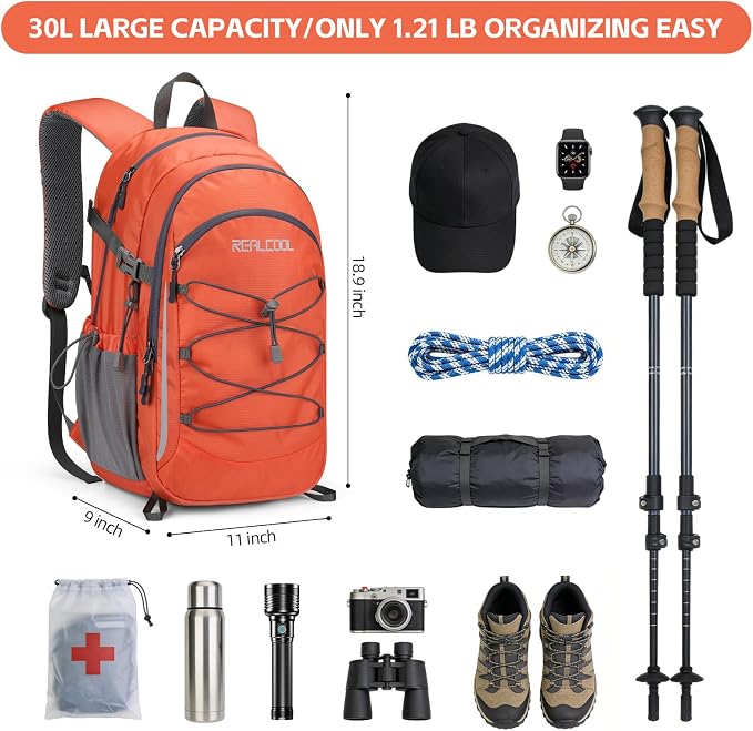 RealCool Hiking Backpack for Men Women, 30L Lightweight Waterproof Travel - Image 2