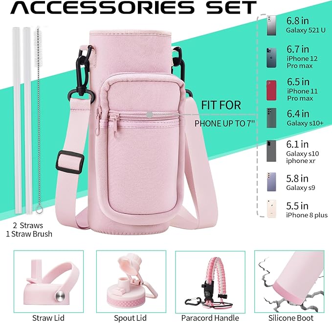 32 OZ Water Bottles with Straw, Storage Carrier Bag, Paracord Handle & Chug Lid - Image 2