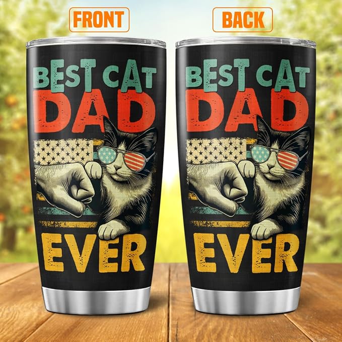 Best Cat Dad Ever 20oz Tumbler, Funny Fist Bump Design, Insulated Stainless - Image 2