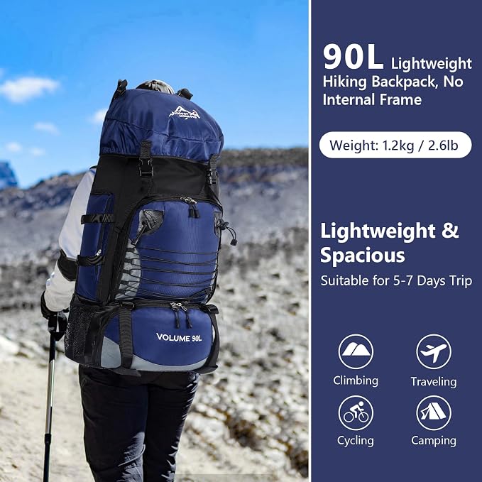 90L Hiking Backpack, Waterproof Camping Bag - Image 2