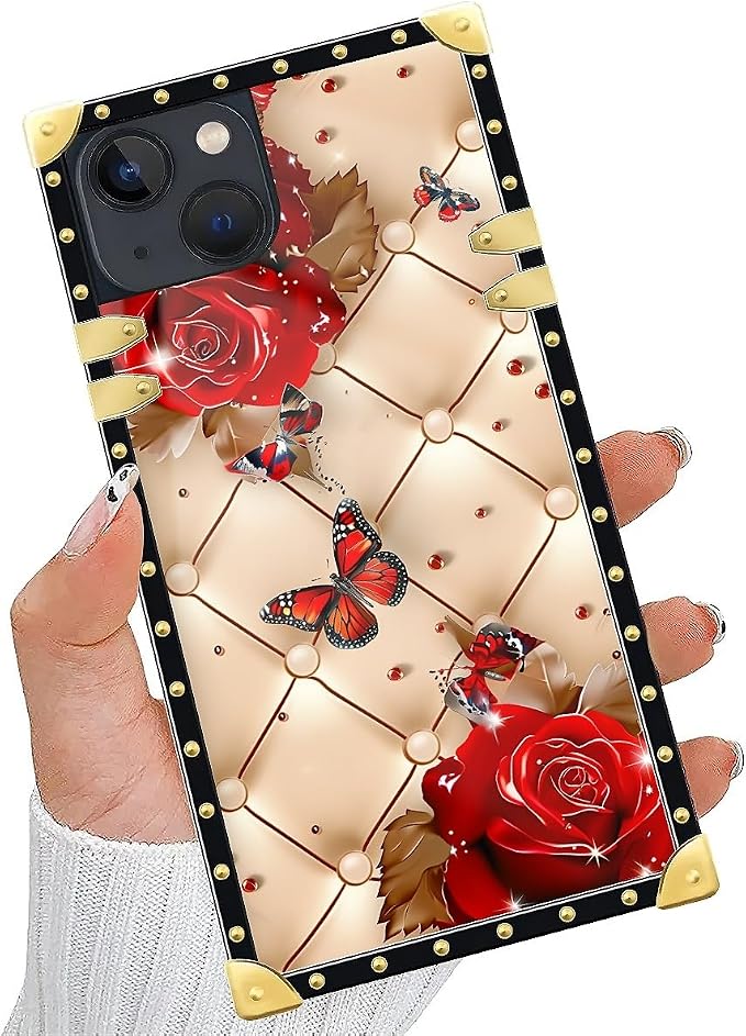 Compatible with iPhone 15 Case, Shining Red Rose Butterfly Leather Background - Image 5