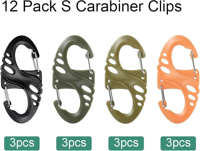 12 Pack 2" Carabiner Clip Plastic S Carabiner Clips Paracord Keychain Hooks - Image 4