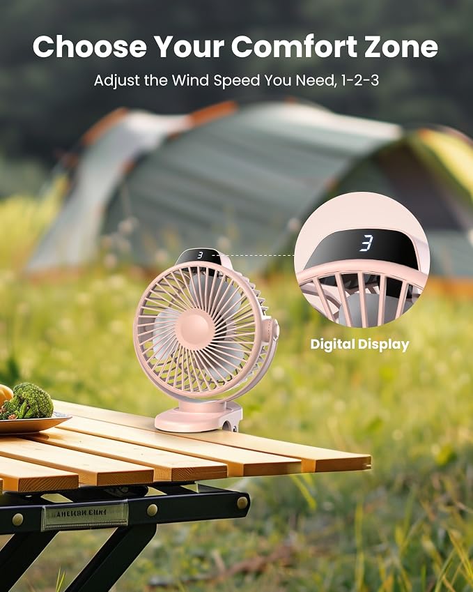 Koonie Portable Clip On Fan, Small USB Battery Operated, 3 Speed Rechargeable - Image 3