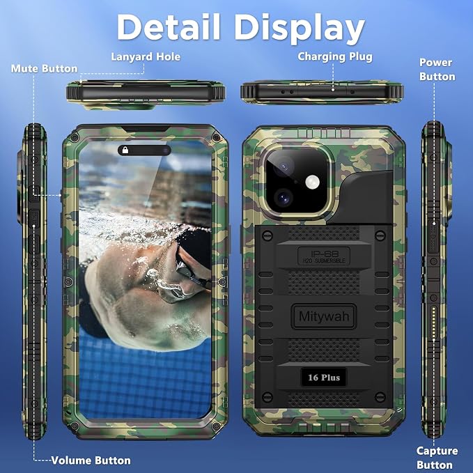 Mitywah Waterproof Case for iPhone 16 Plus, Shockproof Heavy Duty Case - Image 7
