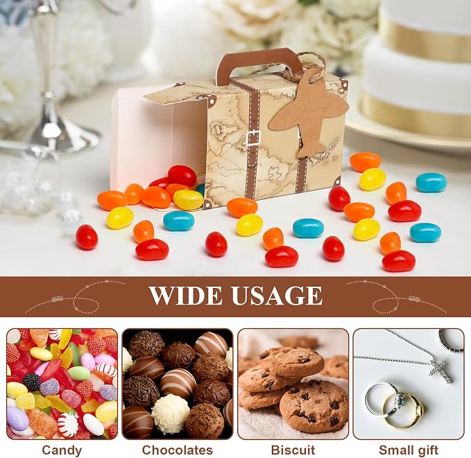 50Pcs Party Favor Candy Box, Vintage Mini Suitcase Favor Box, Kraft Paper - Image 4