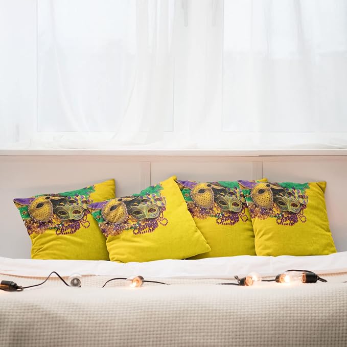Ambesonne Mardi Gras Decorative Throw Pillow Case Pack of 4, Colorful Group of - Image 6