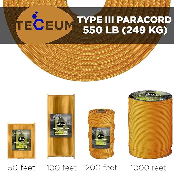 TECEUM 5/32" Paracord Rope 1000 – 1000ft / 200ft / 100ft / 50ft – Tactical - Image 9