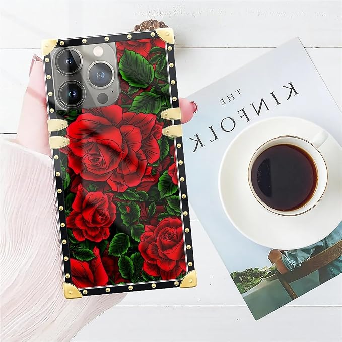 Compatible with iPhone 15 Pro Max Case, Vector Red Rose Green Leaf Luxury - Image 7