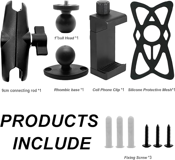 Phone Mount Holder with B Size 1" Ball Diamond Base & Double Socket Arm - Image 7