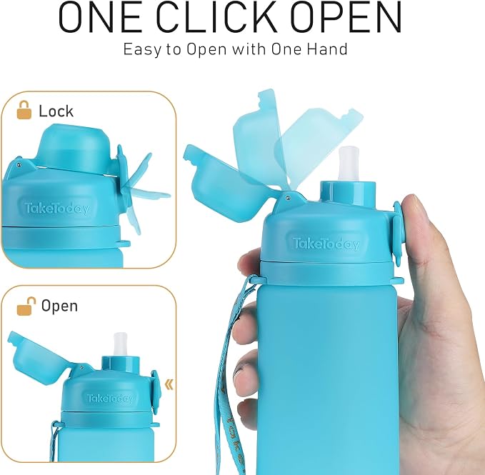 TakeToday Collapsible Water Bottles 21oz, Foldable Platinum Silicone Travel - Image 9