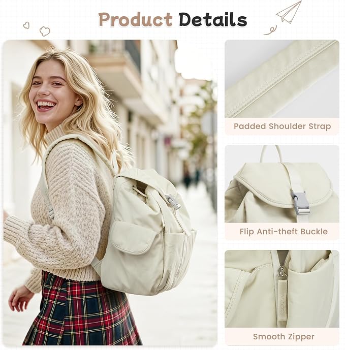 G4Free Small Backpack for Women, Nylon Casual Daypack for Work Travel Campus - Image 3