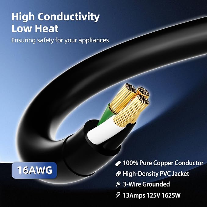 10 FT 3 Outlet Outdoor Extension Cord Waterproof, 16/3 SJTW Black Extension Cord - Image 4