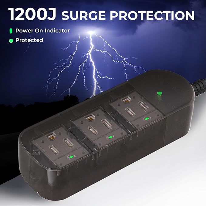 Outdoor Power Strip Weatherproof, Transparent IPX6 Waterproof Surge Protector - Image 4