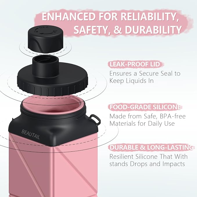 BEAUTAIL Collapsible Water Bottles, Silicone Foldable Water Bottle 610ml - Image 3