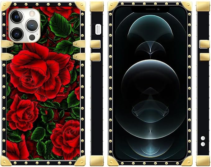 Compatible with iPhone 12 Pro Max Case, Vector Red Rose Green Leaf Luxury - Image 2