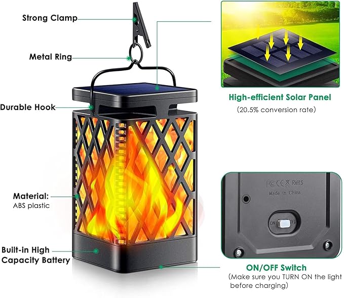 TomCare Solar Lights Outdoor Flickering Flame Solar Lantern Outdoor Hanging - Image 4