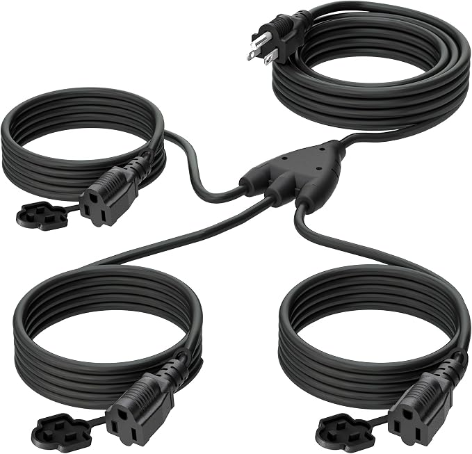 Eversimpleinc Black 1 to 3 Splitter Extension Cord, 3 Prong Plug by EversimpleInc