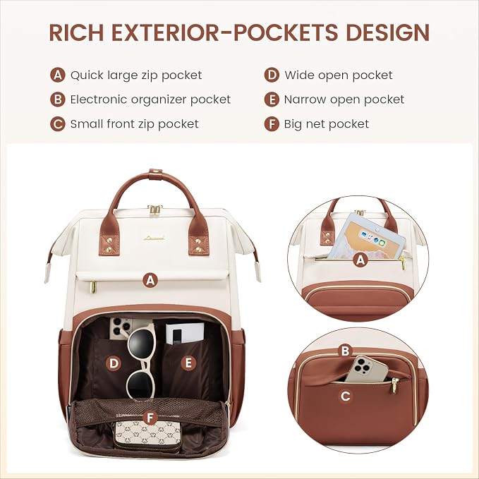 LOVEVOOK Leather Backpack for Women, 15.6 inch Laptop Backpack, Professional - Image 3