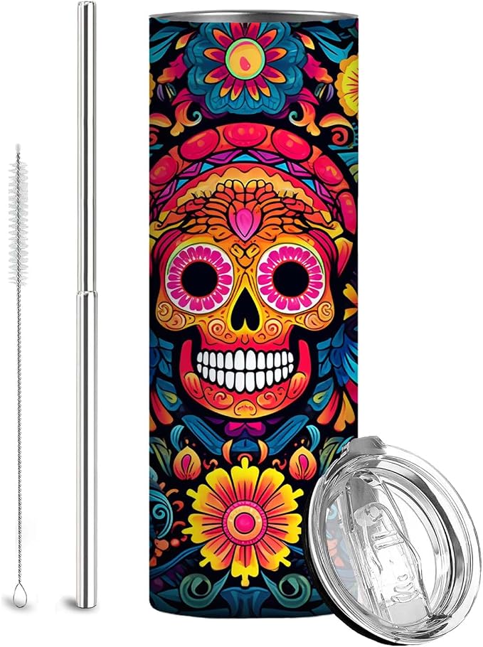 Firmiso 20 oz Tumbler｜Skinny Insulated Travel Mug｜Sugar Skull Floral Stainless by Firmiso