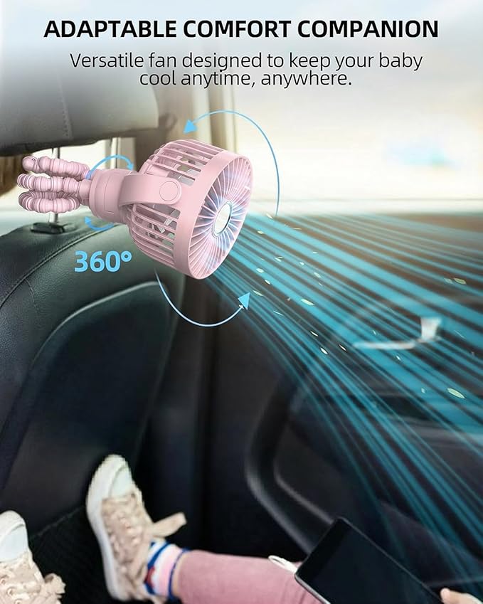 Portable Stroller Mini Fan, Small Rechargeable Personal Cooler w/ 360° Rotation - Image 5