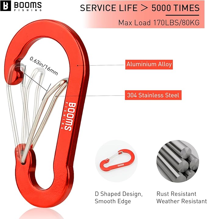 Booms Fishing CC5 Multi-Use Carabiner Clips, 10 Pack 2.3"/ 3.1" Caribeener Clips - Image 2