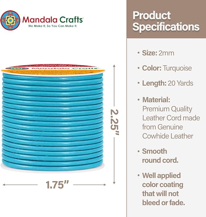 Mandala Crafts Round Genuine Turquoise Leather Cord - Image 2