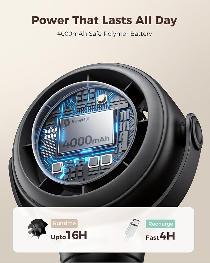 SWEETFULL Baby Stroller Fan - 4000mAh Rechargeable 4-Speed Quiet - Image 4