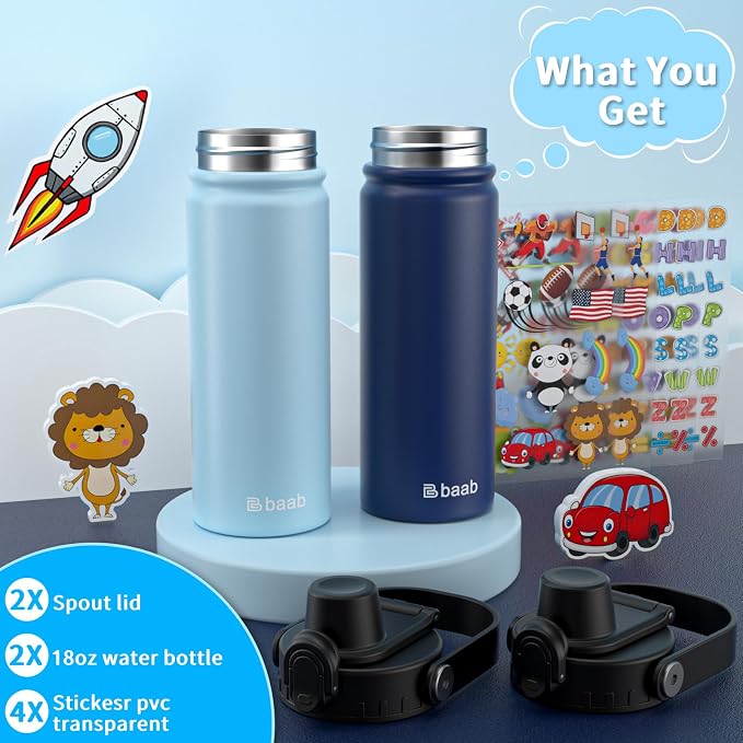 baab 18oz Kids Water Bottle, Insulated Kids Water Bottle - Image 6