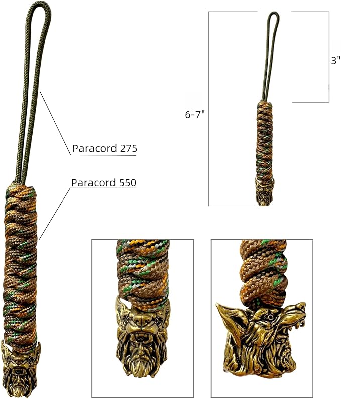 Handmade Lanyards with Brass Beads – Paracord 550 Survival Gear Leash - Image 2