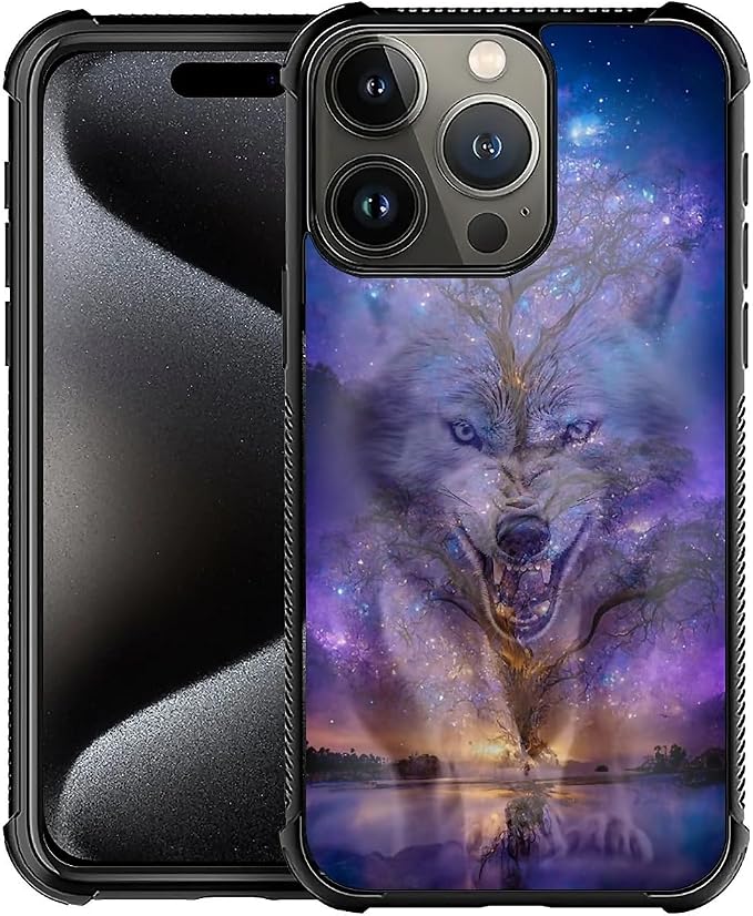 for iPhone 16 Pro Case, Wolves in The Woods Pattern Graphic Design Girl Boy by FKBRCL4U
